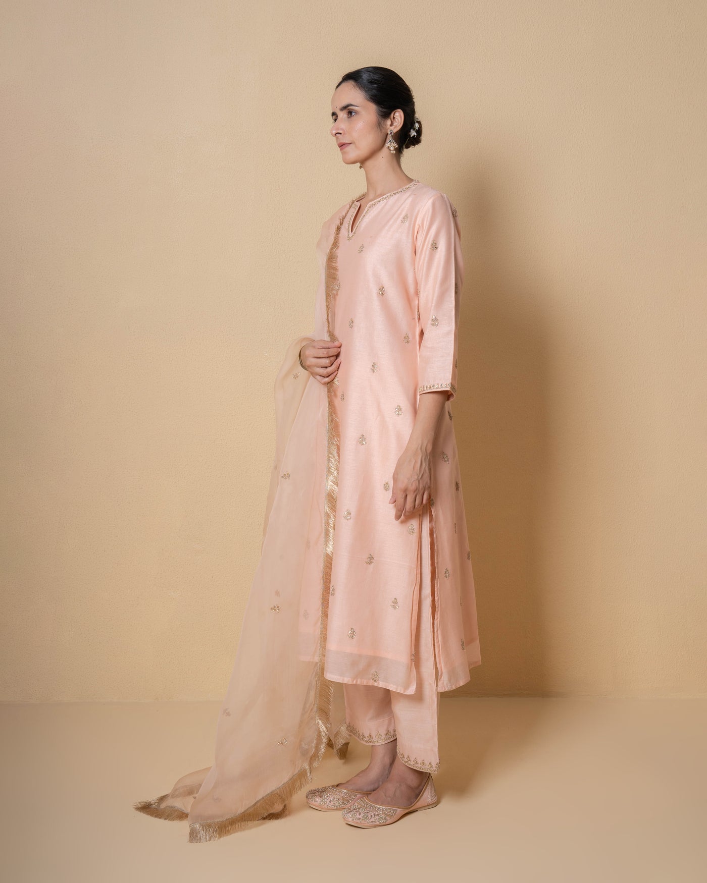 Light Salmon Marori Work Chanderi Suit set