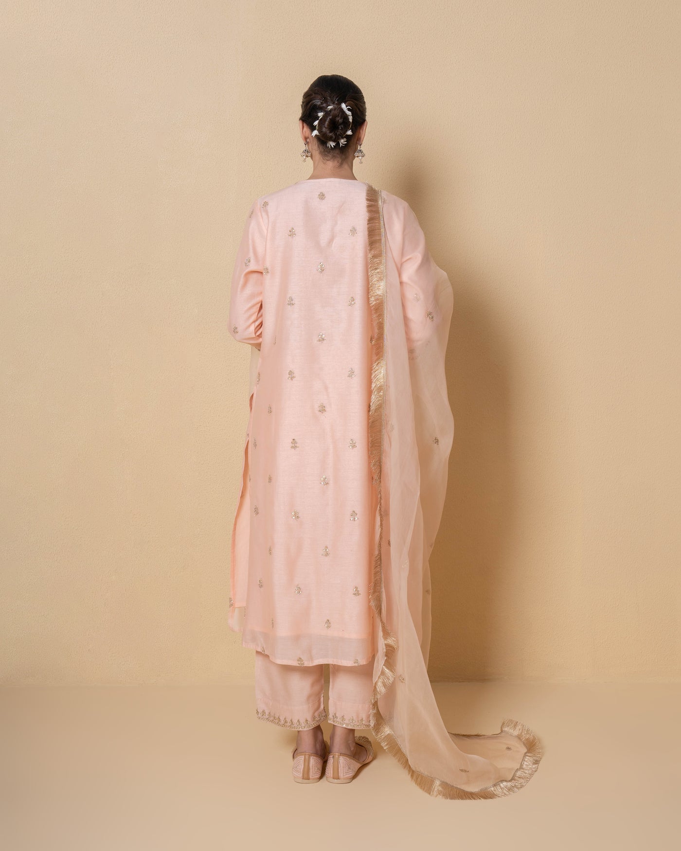 Light Salmon Marori Work Chanderi Suit set