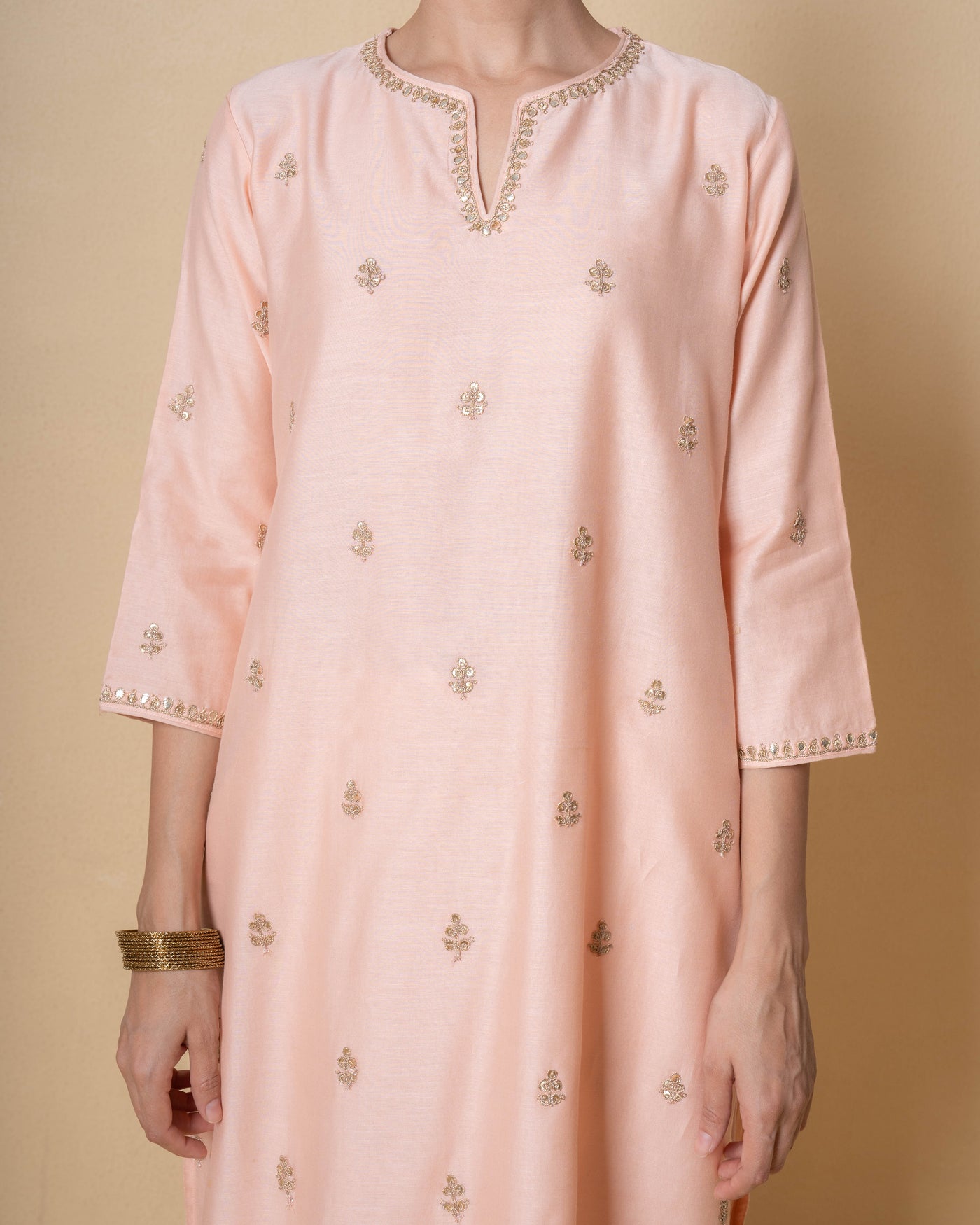 Light Salmon Marori Work Chanderi Suit set