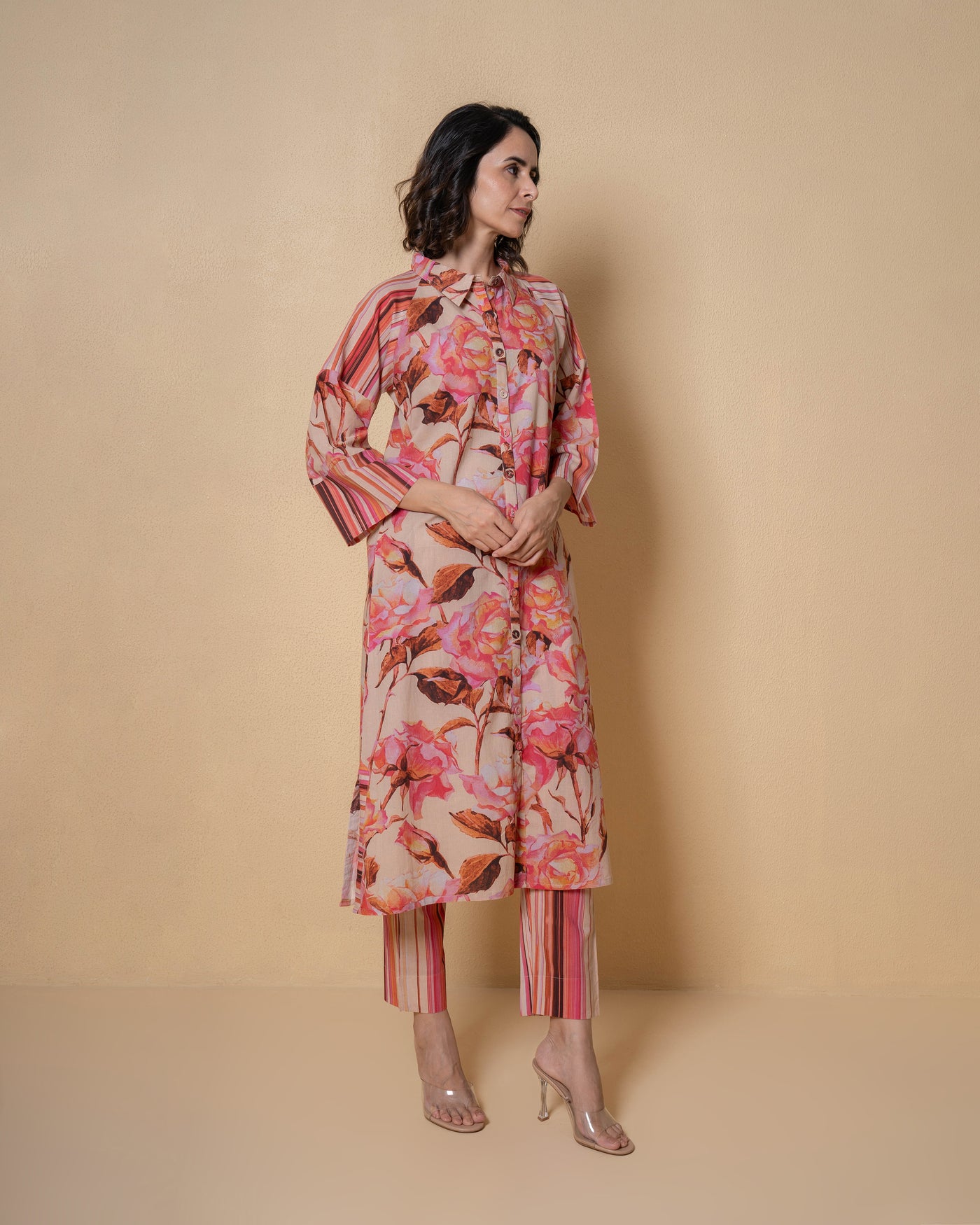 Sandy Bloom Digital Print Cotton Kurta Set