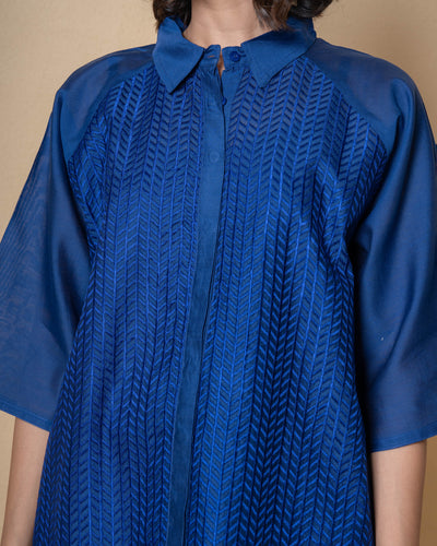 Blue Waves Chanderi Embroidered Shirt