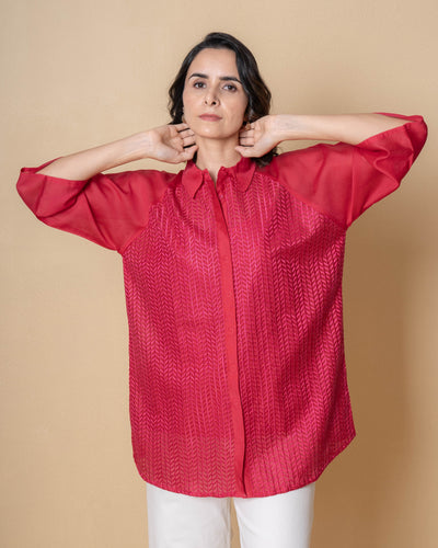 Ember Chanderi Pinkish Red Embroidered Shirt