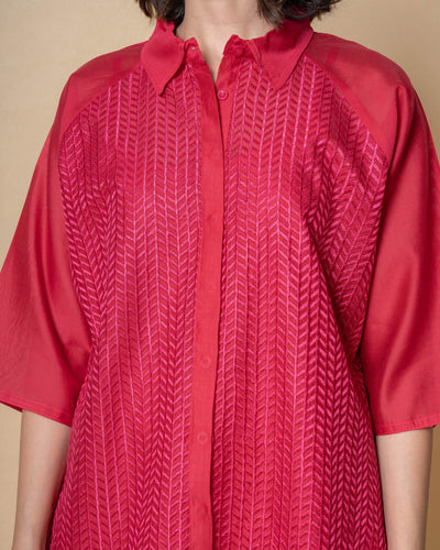 Ember Chanderi Pinkish Red Embroidered Shirt