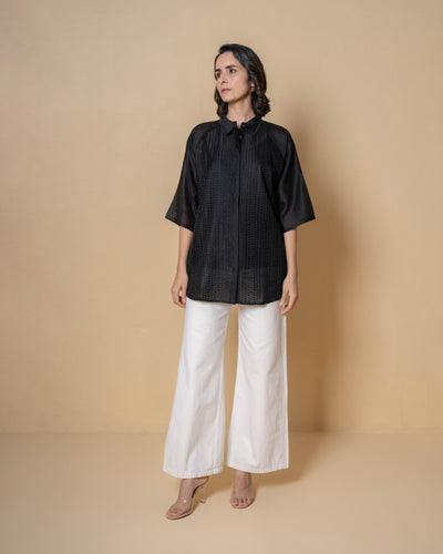 Midnight Luxe Chanderi Black Embroidered Shirt