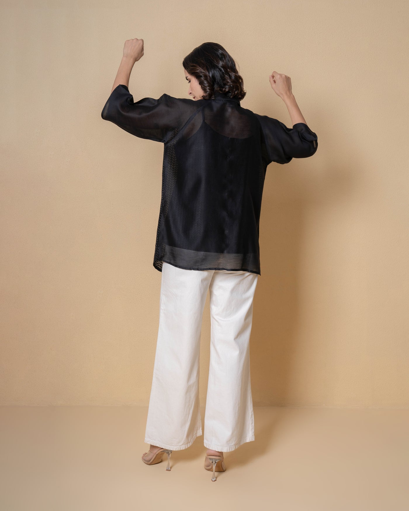 Midnight Luxe Chanderi Black Embroidered Shirt