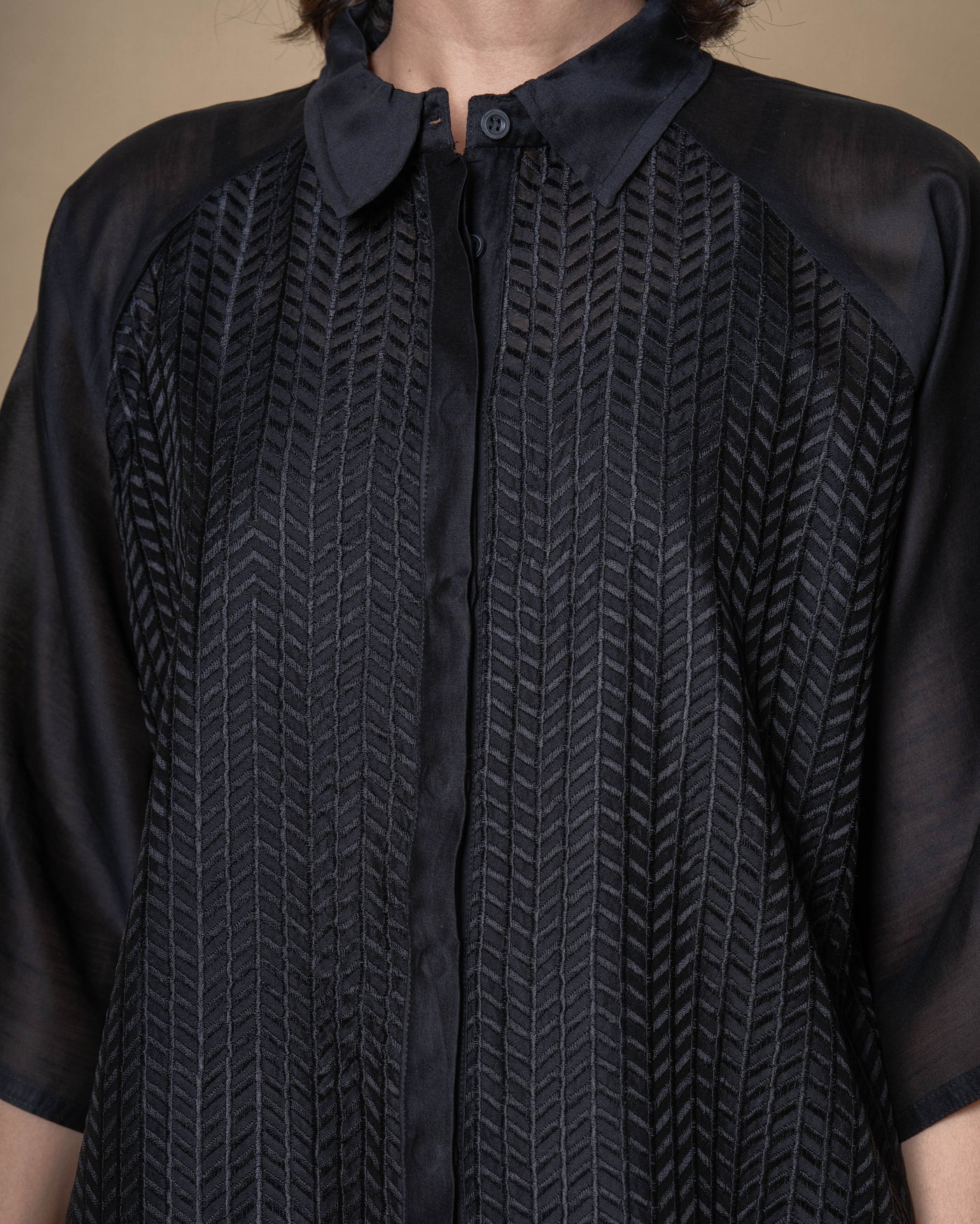 Midnight Luxe Chanderi Black Embroidered Shirt