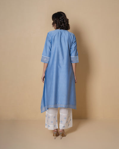 Powder Blue Chanderi Embroidered Kurta Set