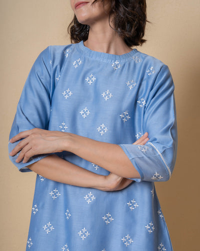 Powder Blue Chanderi Embroidered Kurta Set