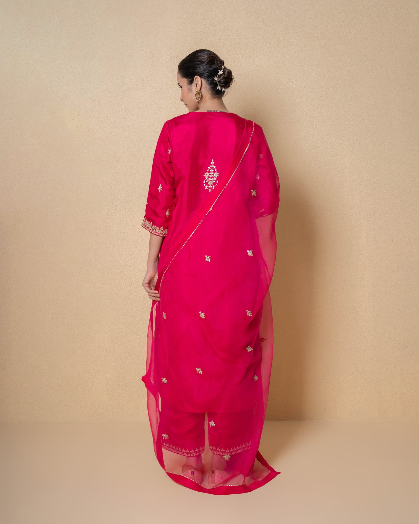 Radiant Pink Marori Work Upara Silk Suit Set