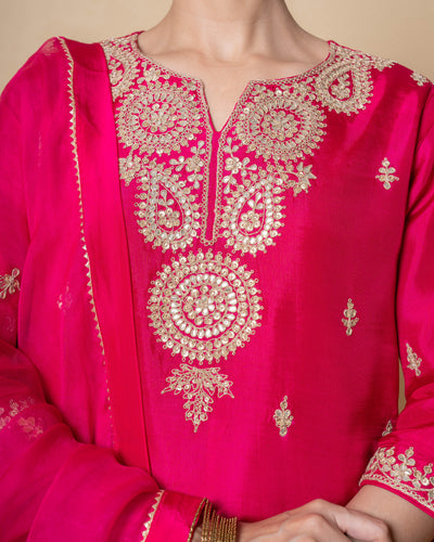 Radiant Pink Marori Work Upara Silk Suit Set