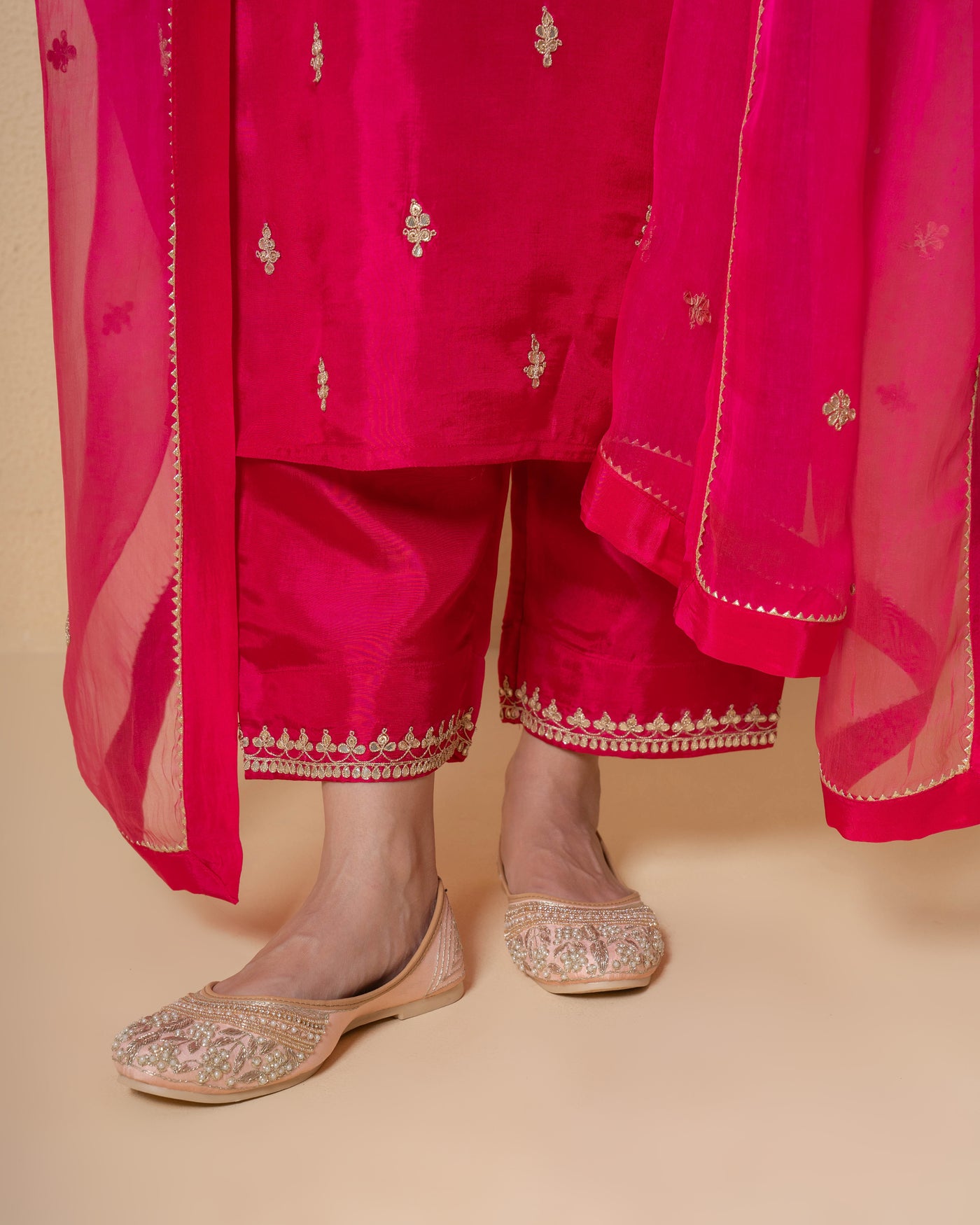 Radiant Pink Marori Work Upara Silk Suit Set