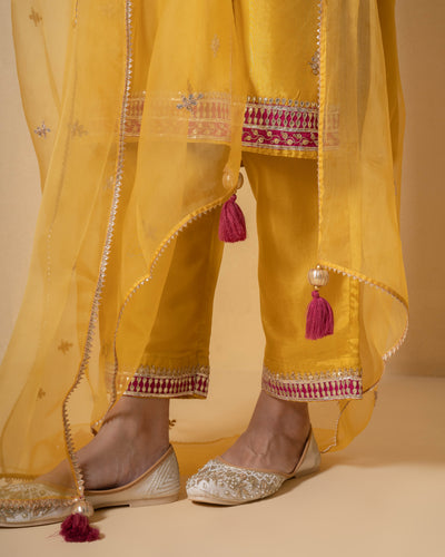 Bright Yellow Marori Work Upara Silk Suit Set