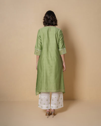 Mint Bloom Chanderi Embroidered Kurta Set