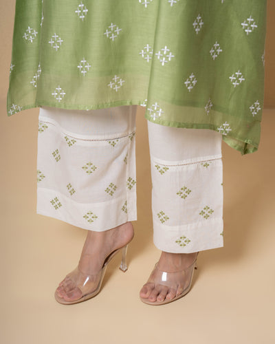 Mint Bloom Chanderi Embroidered Kurta Set