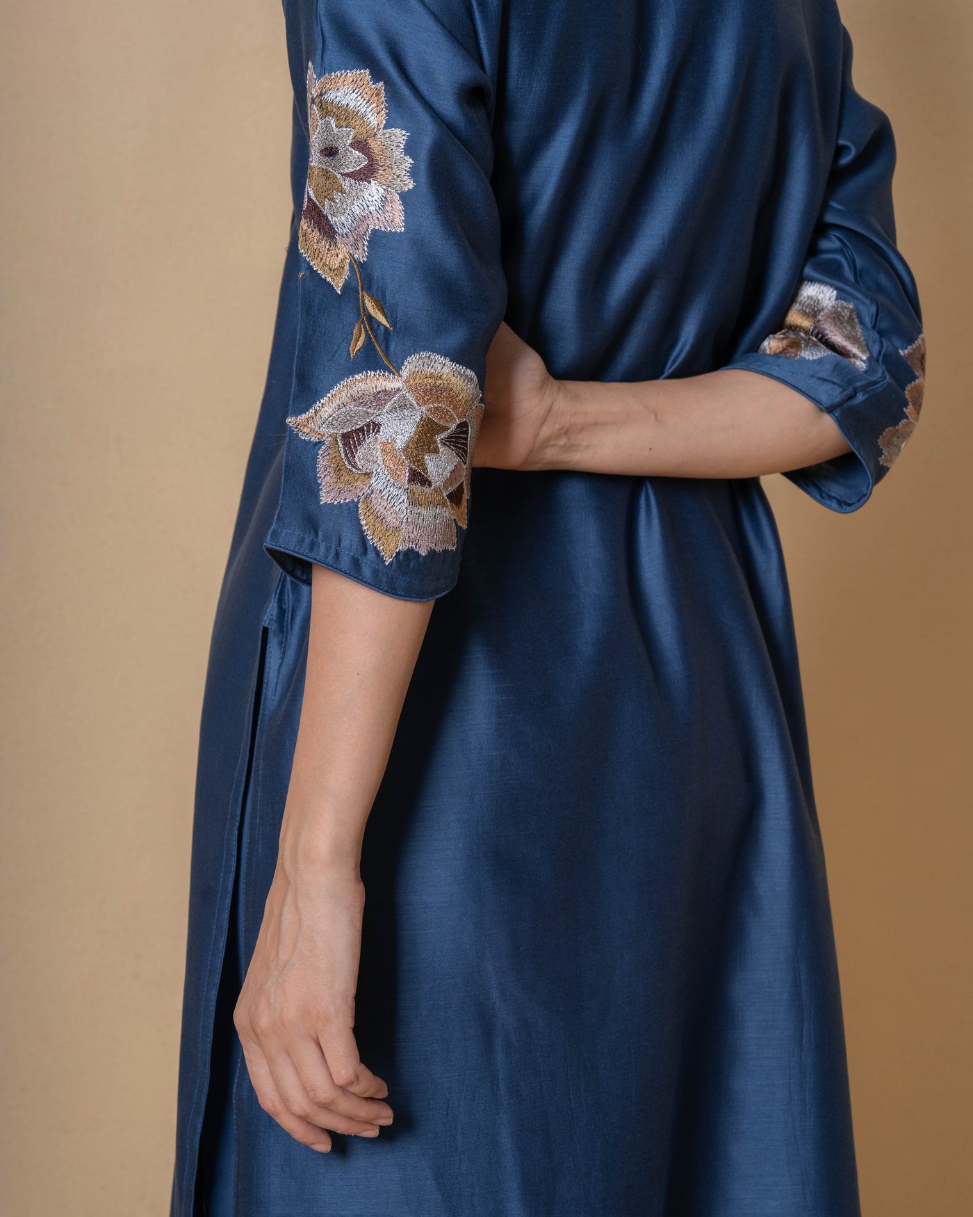 Floral Majesty Embroidered Blue Chanderi Kurta Set