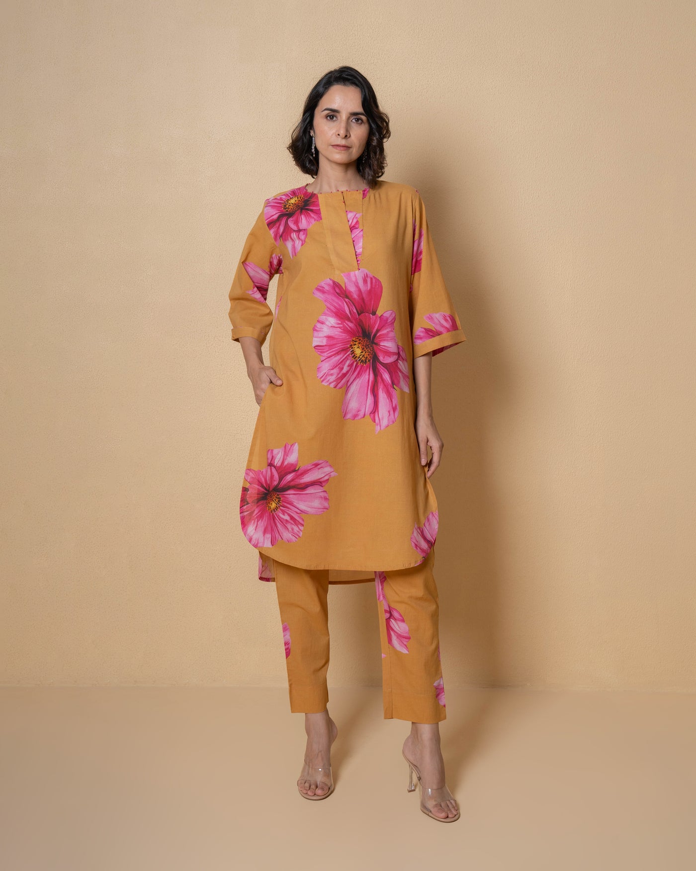 Amber Bliss Digital Print Mustard Yellow Cotton Co-ord Set