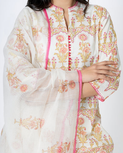 Summery Pearl Floral Handblock Print Cotton Suit Set