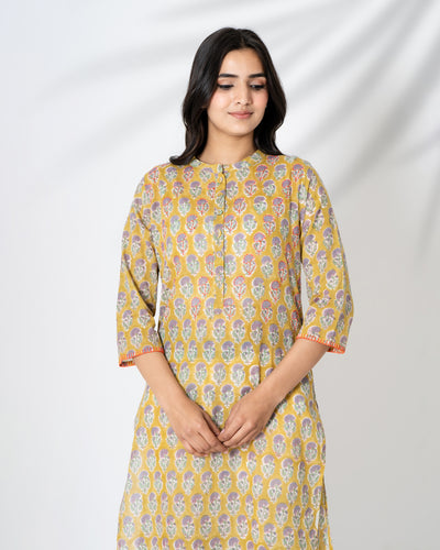 Mustard Merry Handblock Print Cotton Kurta Set