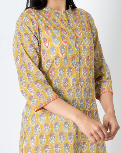 Mustard Merry Handblock Print Cotton Kurta Set