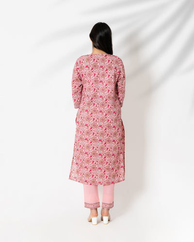 Pale Pink Handblock Print Cotton Kurta Set