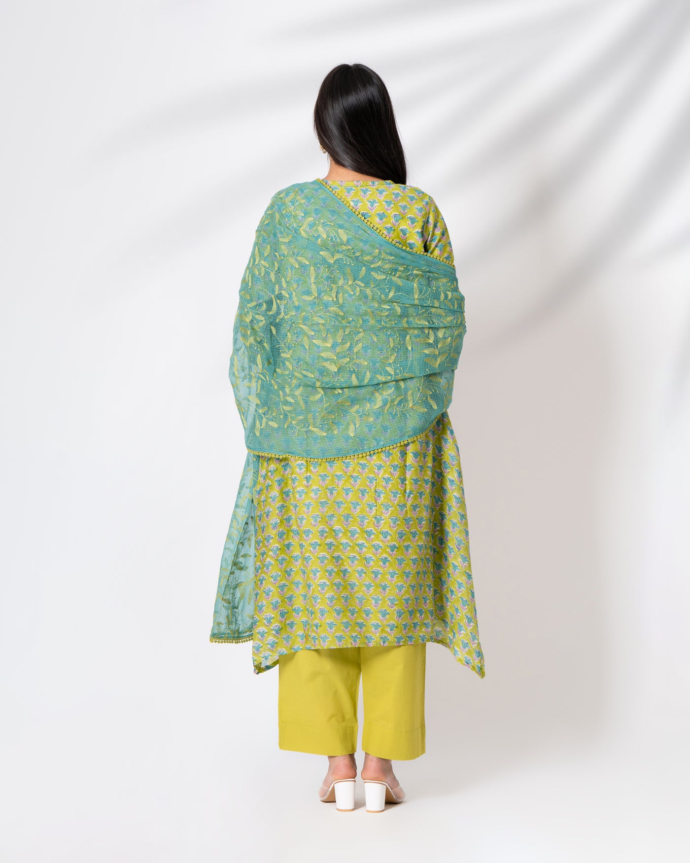 Olive Garden Handblock Print Chanderi Suit Set