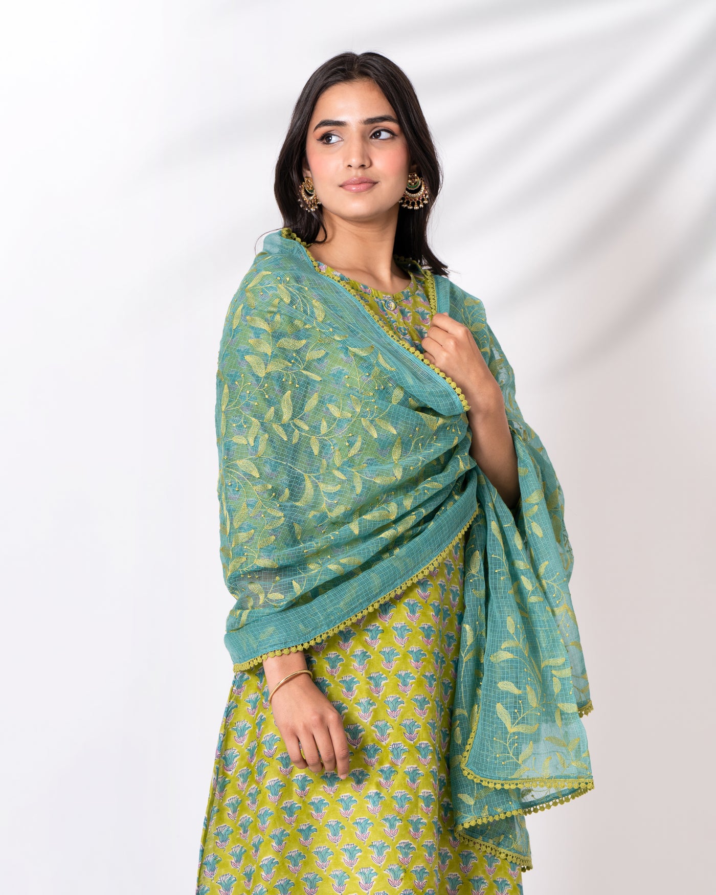 Olive Garden Handblock Print Chanderi Suit Set