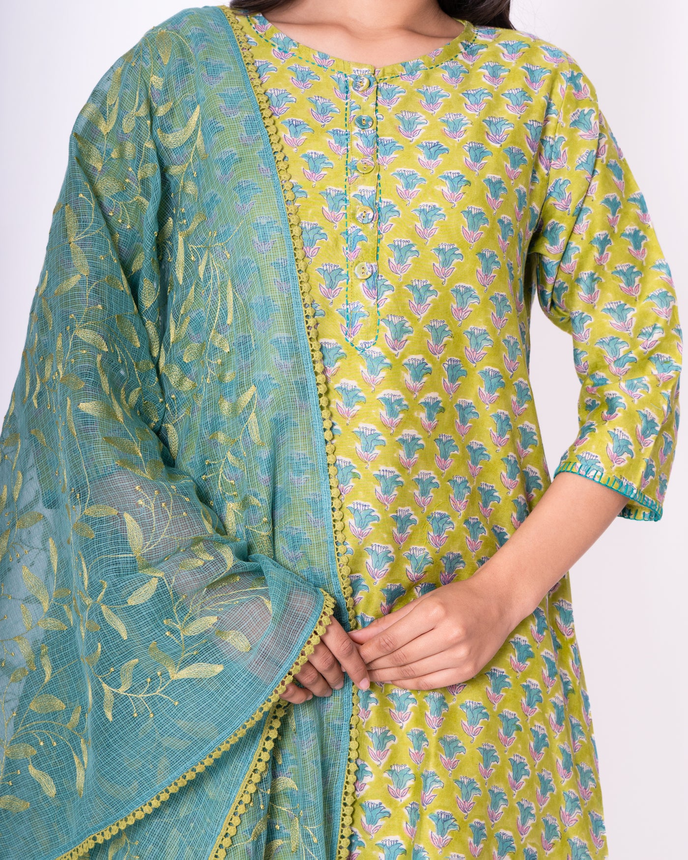 Olive Garden Handblock Print Chanderi Suit Set