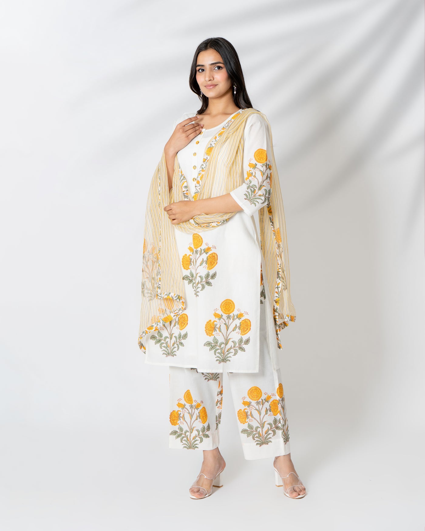 Bright Summer Floral Handblock Print Cotton Suit Set