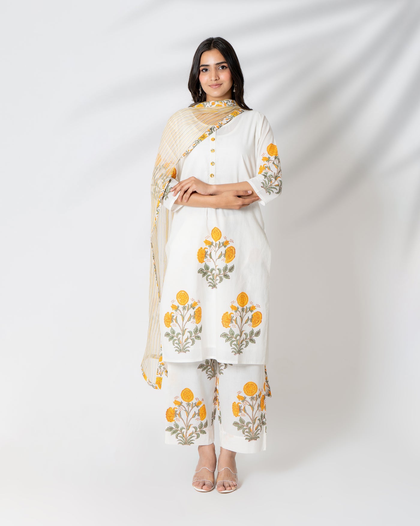 Bright Summer Floral Handblock Print Cotton Suit Set