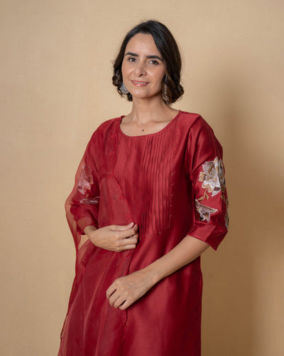 Berry Luxe Embroidered Chanderi Suit Set