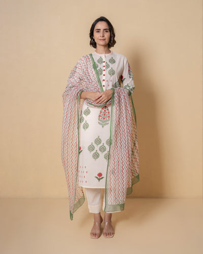 Ivory Eden Block Print Cotton Suit Set
