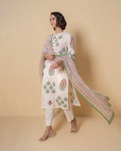 Ivory Eden Block Print Cotton Suit Set