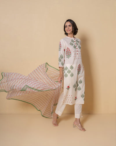 Ivory Eden Block Print Cotton Suit Set