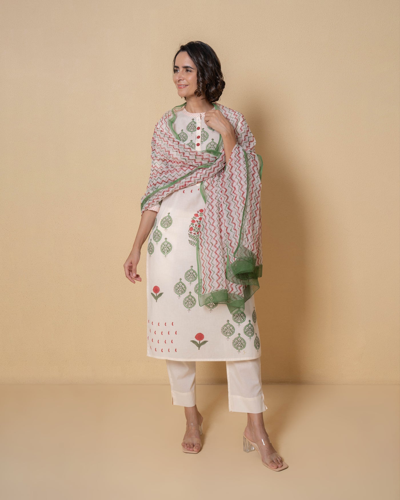 Ivory Eden Block Print Cotton Suit Set