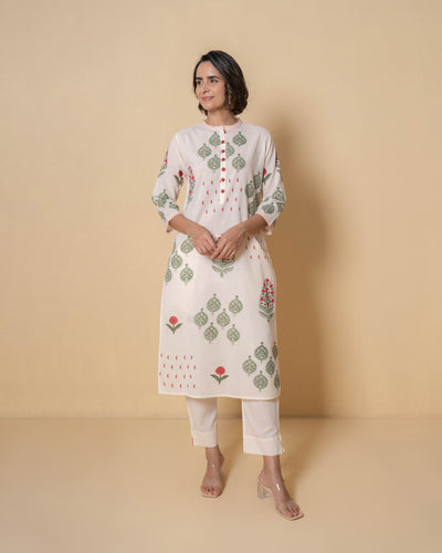 Ivory Eden Block Print Cotton Suit Set