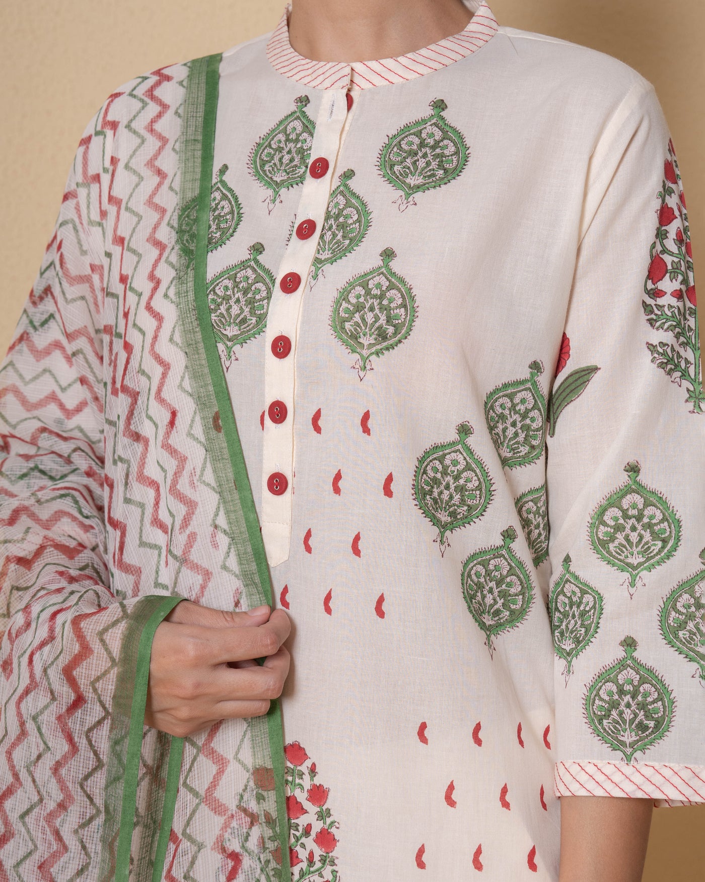 Ivory Eden Block Print Cotton Suit Set