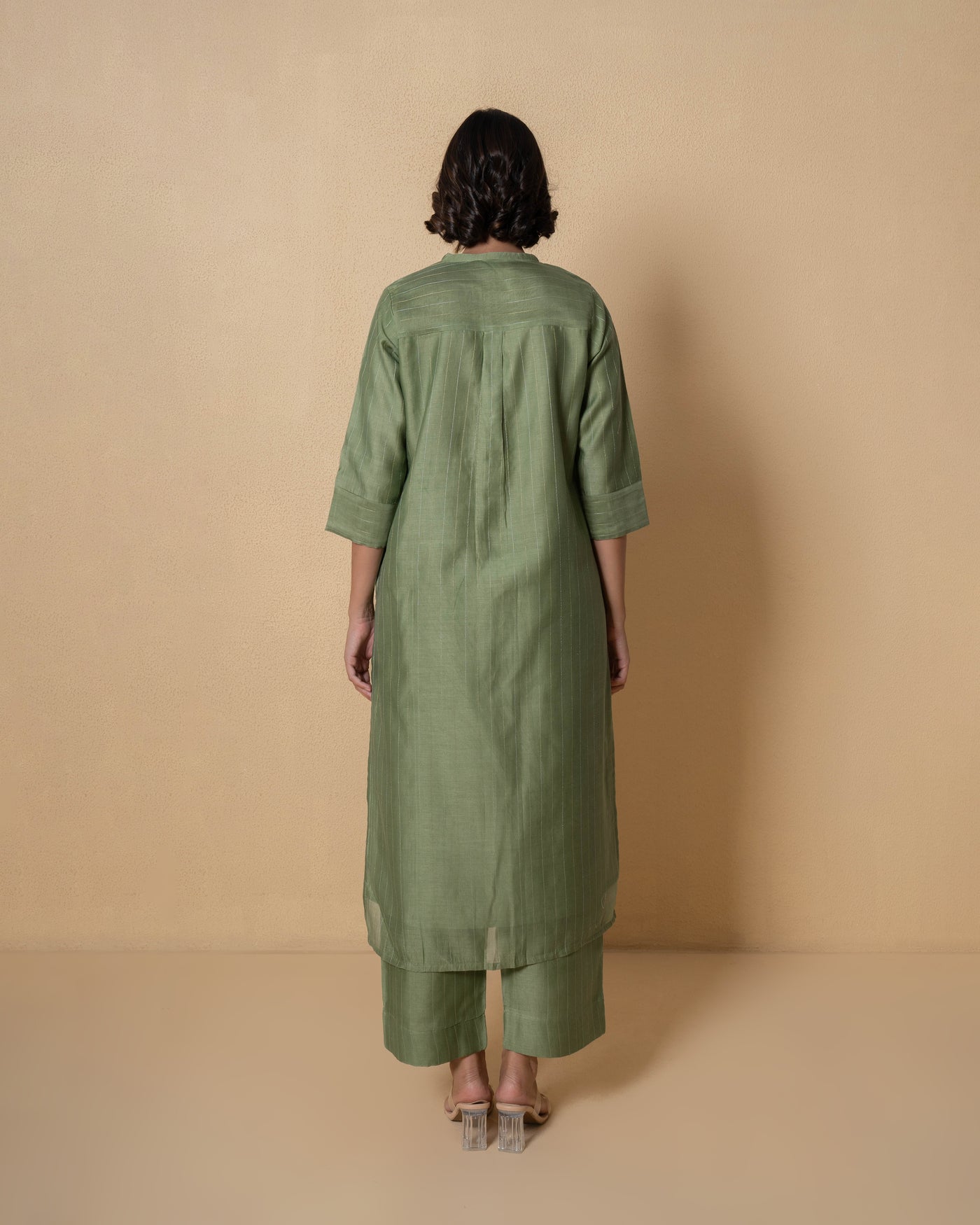 Olive Gleam Self Textured Zari Chanderi Kurta Set