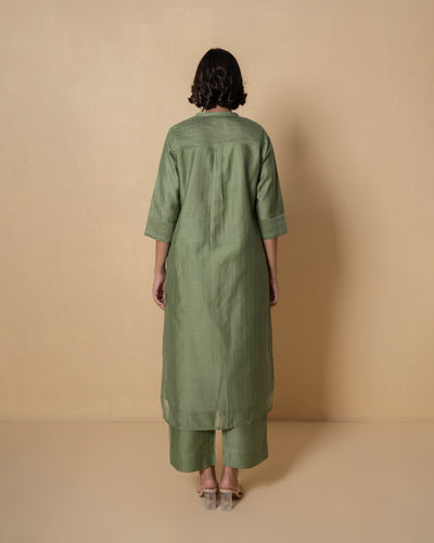Olive Gleam Self Textured Zari Chanderi Kurta Set