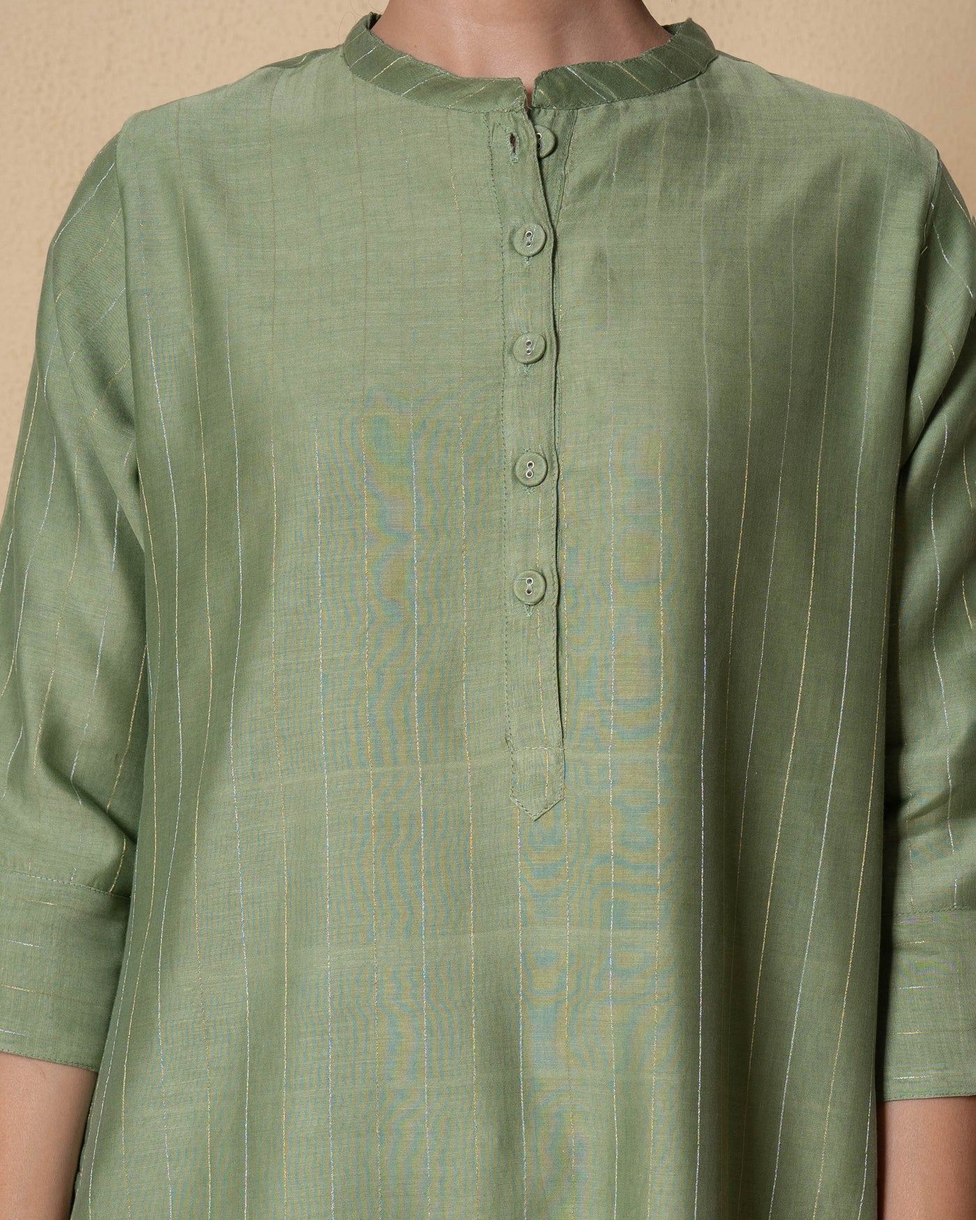 Olive Gleam Self Textured Zari Chanderi Kurta Set