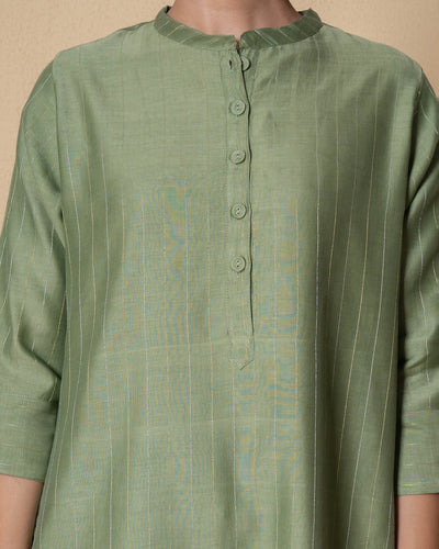 Olive Gleam Self Textured Zari Chanderi Kurta Set
