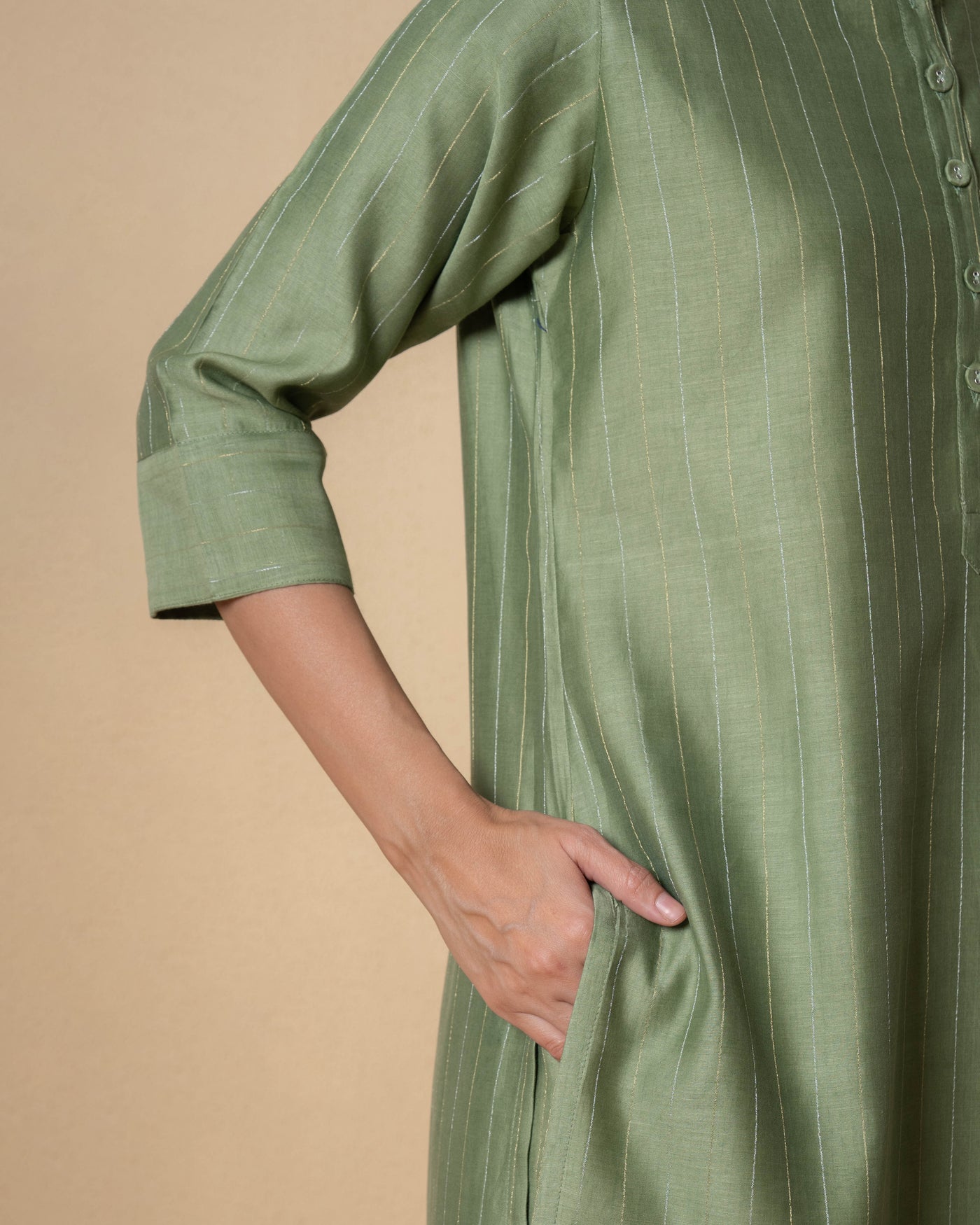 Olive Gleam Self Textured Zari Chanderi Kurta Set