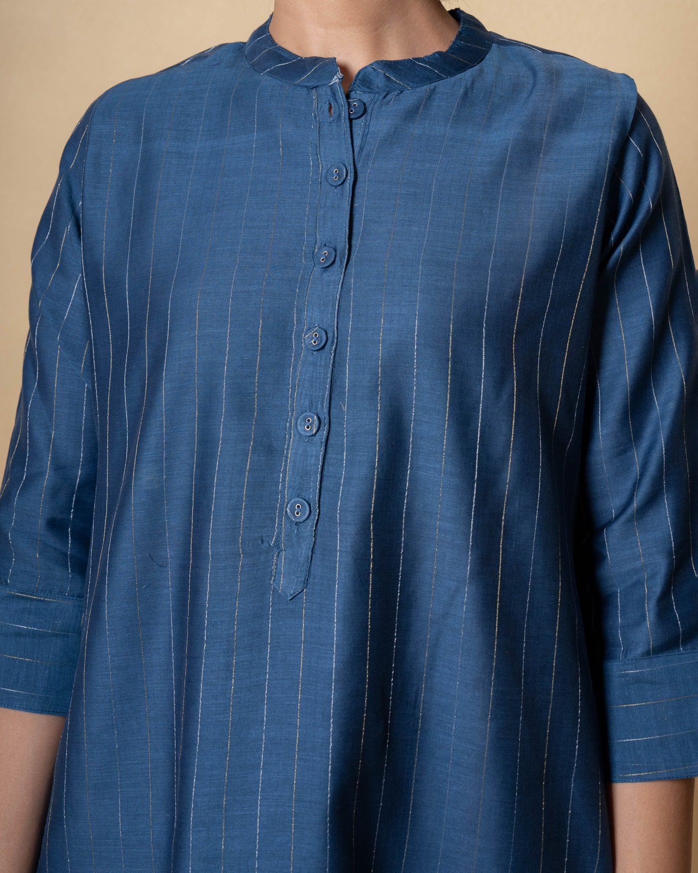 Blue Mirage Self Textured Zari Chanderi Kurta Set