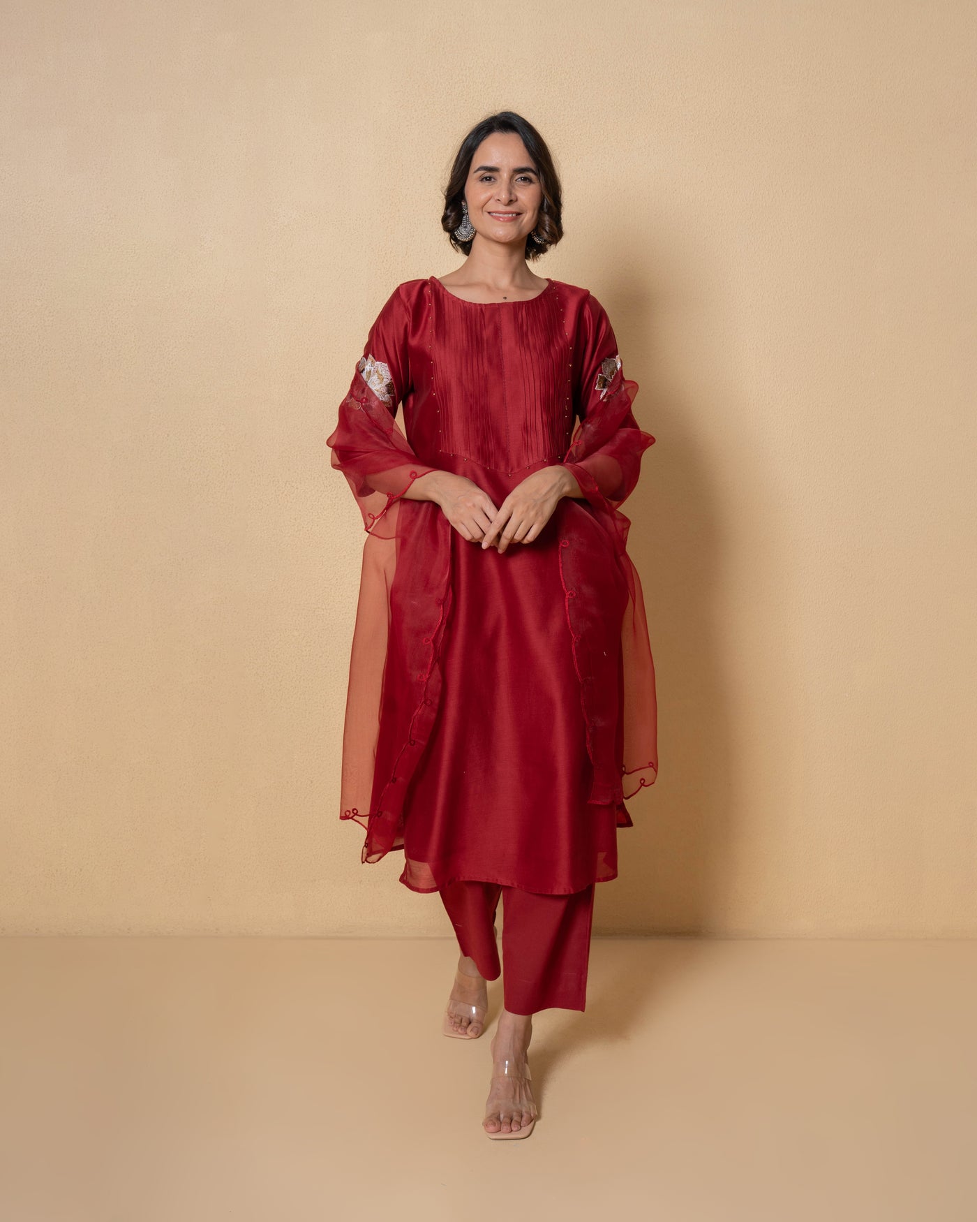 Berry Luxe Embroidered Chanderi Suit Set