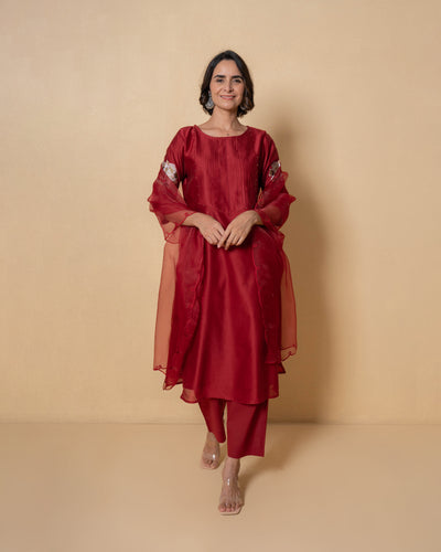 Berry Luxe Embroidered Chanderi Suit Set