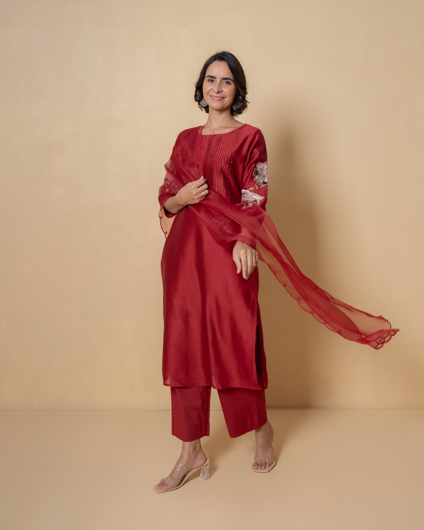 Berry Luxe Embroidered Chanderi Suit Set