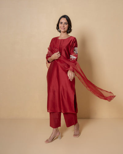 Berry Luxe Embroidered Chanderi Suit Set
