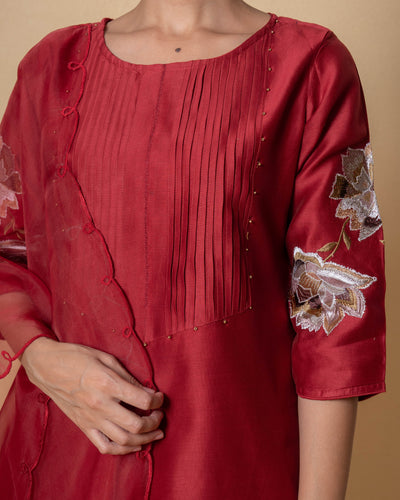Berry Luxe Embroidered Chanderi Suit Set