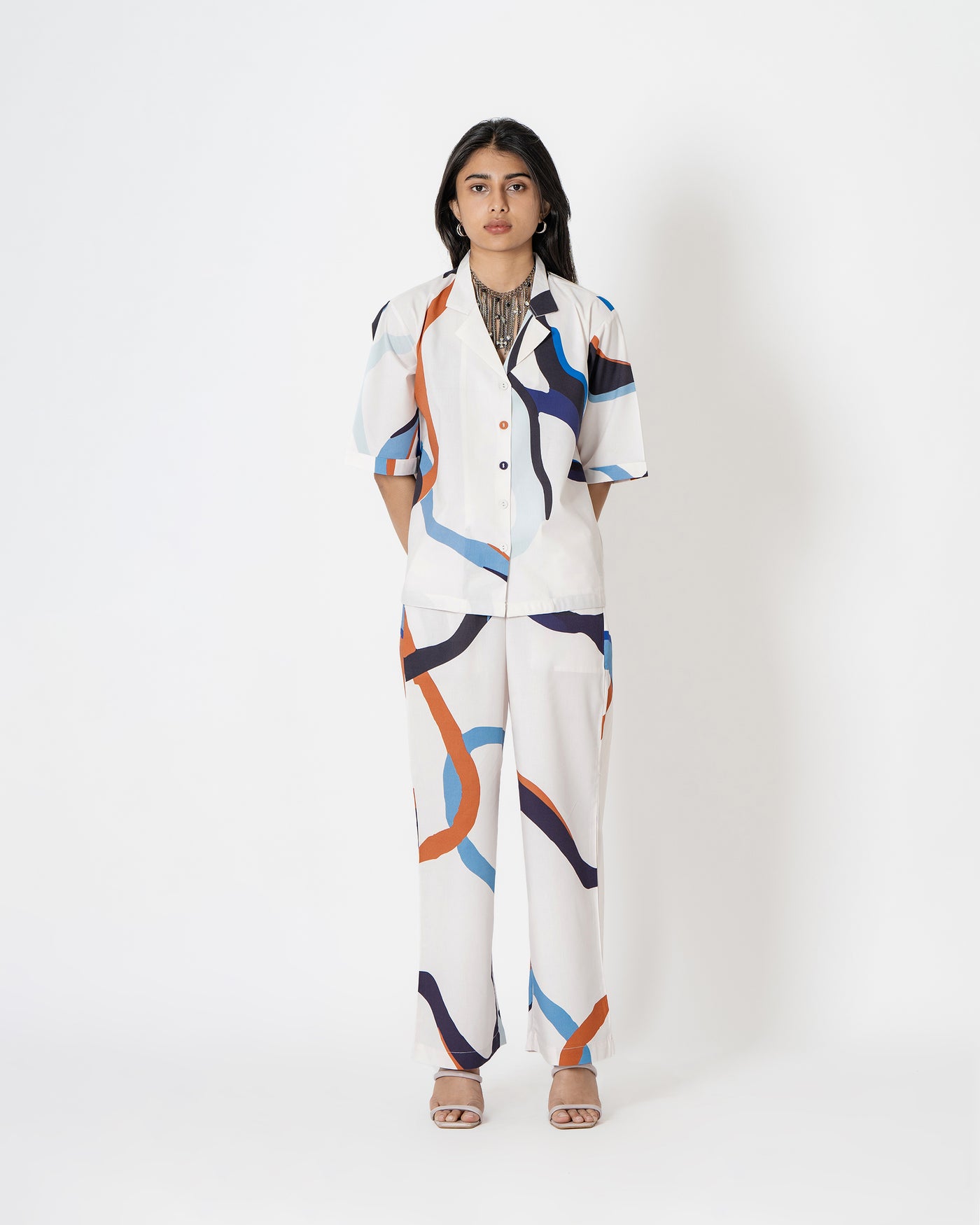 Abstract Waves Digital Print Modal Cotton  Co-ord Set