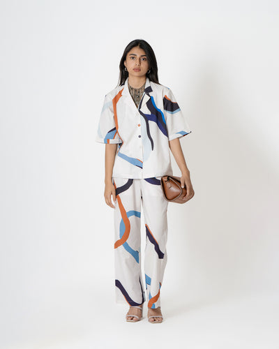 Abstract Waves Digital Print Modal Cotton  Co-ord Set