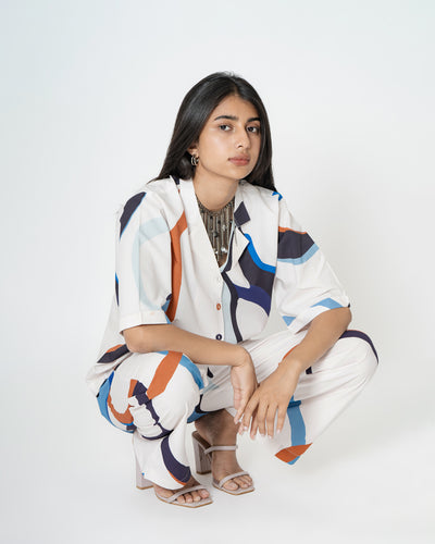 Abstract Waves Digital Print Modal Cotton  Co-ord Set